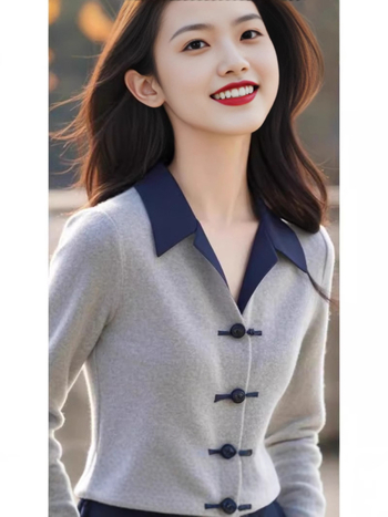 Cardigan din viscoză, mărime plus, cu guler rever, mâneci lungi, culoare solidă, tricot mediu, închidere cu nasturi pe un rând, lungime obișnuită, pentru toamnă-iarnă.