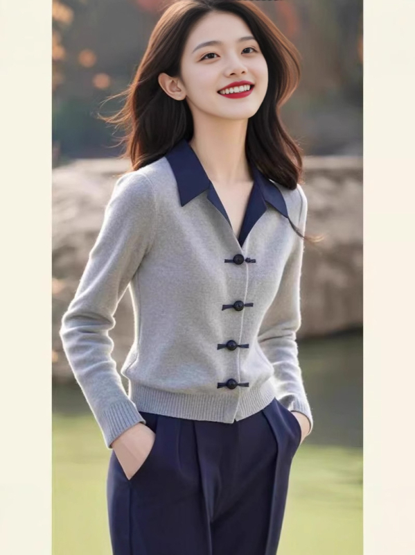 Cardigan din viscoză, mărime plus, cu guler rever, mâneci lungi, culoare solidă, tricot mediu, închidere cu nasturi pe un rând, lungime obișnuită, pentru toamnă-iarnă.