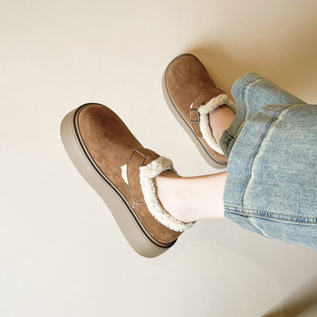 Női téli hócipő fleece béléses, slip-on, alacsony szárú, gumírozott talp, vastag talp, 3–5 cm sarokmagasság