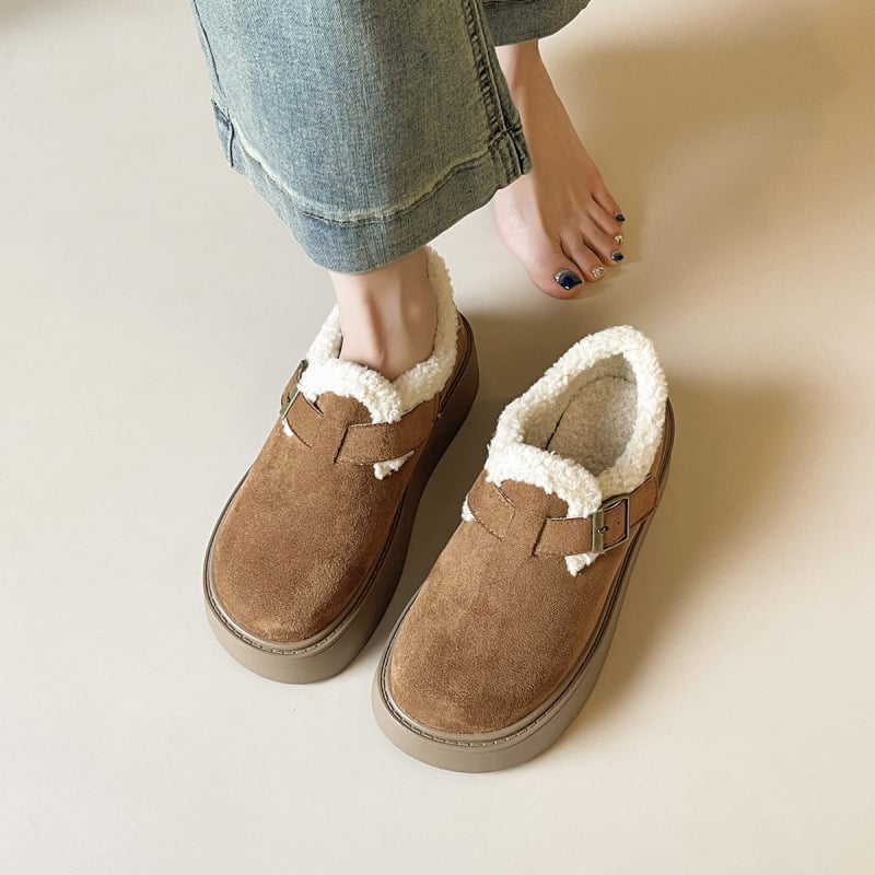 Női téli hócipő fleece béléses, slip-on, alacsony szárú, gumírozott talp, vastag talp, 3–5 cm sarokmagasság