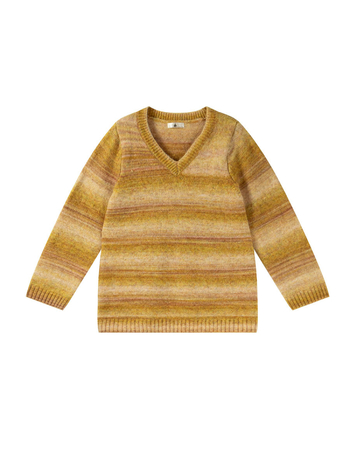 Megztinis su gobtuvu – gradientiniai dryžiai, V kaklo iškirptė, Colorful Dream Velvet, laisvas kirpimas