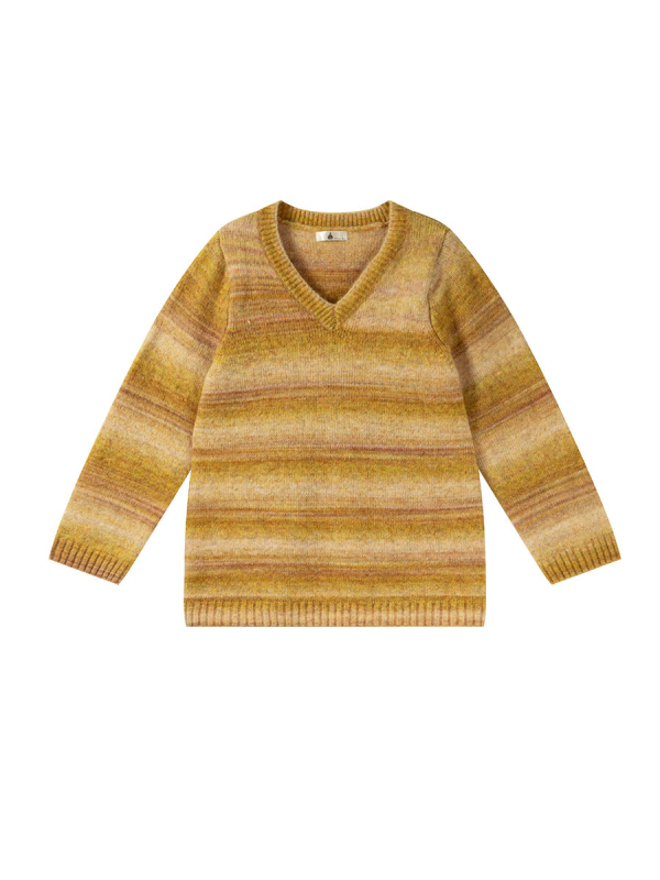 Megztinis su gobtuvu – gradientiniai dryžiai, V kaklo iškirptė, Colorful Dream Velvet, laisvas kirpimas