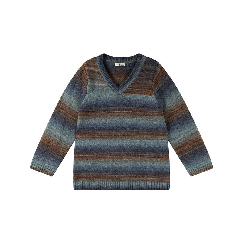 Megztinis su gobtuvu – gradientiniai dryžiai, V kaklo iškirptė, Colorful Dream Velvet, laisvas kirpimas