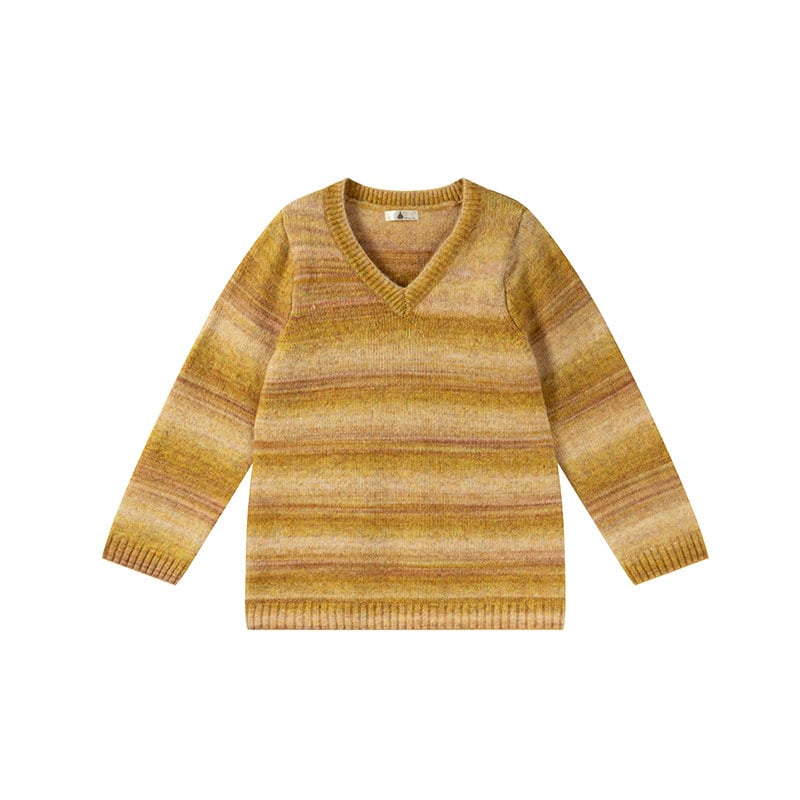 Megztinis su gobtuvu – gradientiniai dryžiai, V kaklo iškirptė, Colorful Dream Velvet, laisvas kirpimas