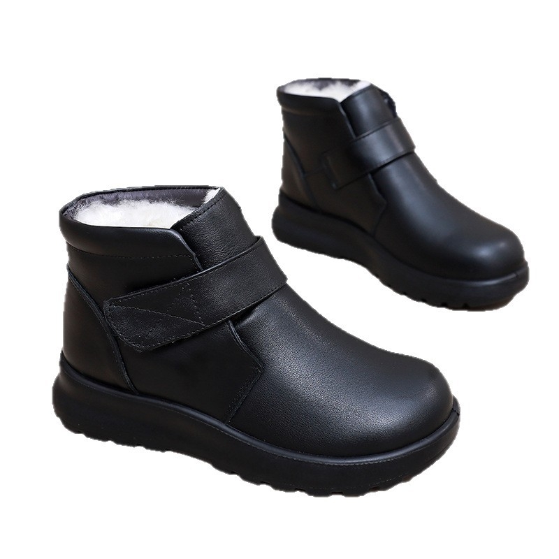 Téli női bakancs természetes bőrből, gyapjú bélés, műszőrme talpbetéttel, PU talppal, Velcro zárással