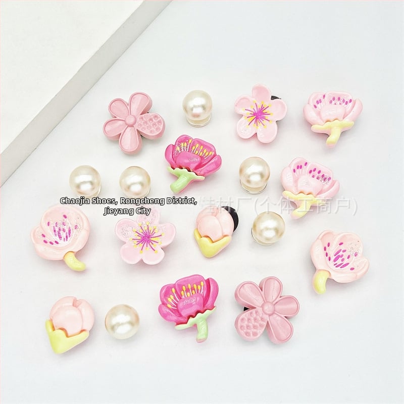 Crocs gėlės aksesuaras su nuimamomis sakura žiedų dalelėmis, Modelis Nr. 11, tinkamas visoms metų laikams