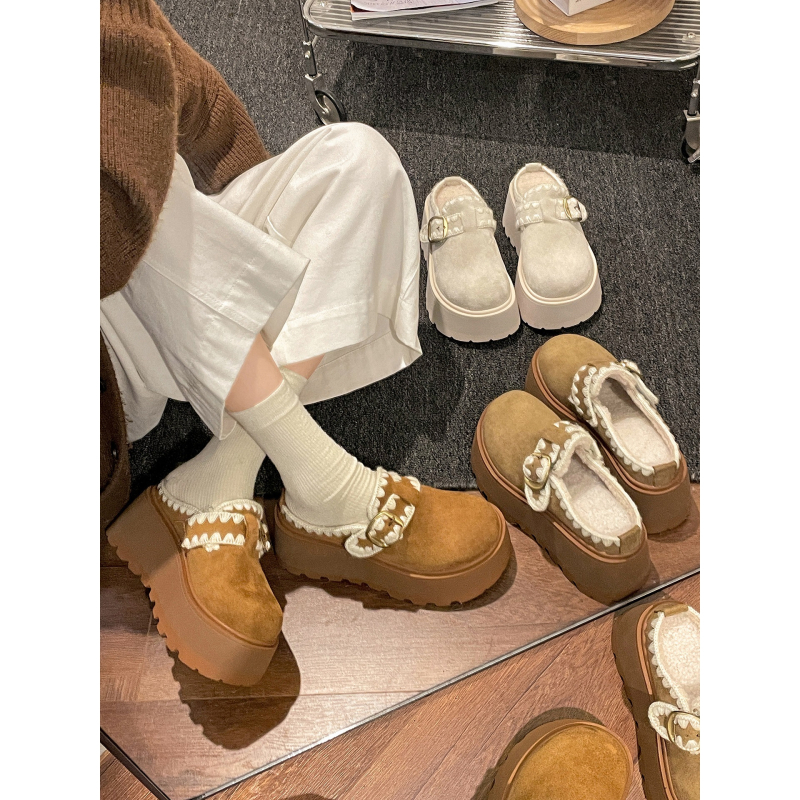 Sandale slip-on în stil Birkenstock pentru femei, design retro, partea superioară din PU artificial, căptușeală interioară din pluș artificial scurt, talpă din cauciuc, grosimea talpei 0-3 cm