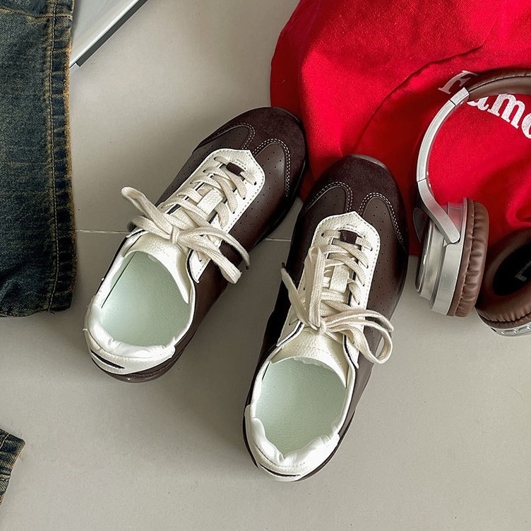 Pantofi sport pentru femei, stil retro american - partea superioară PU, vârf rotund, toc mic 1–3 cm, gleznă înaltă, închidere cu șireturi