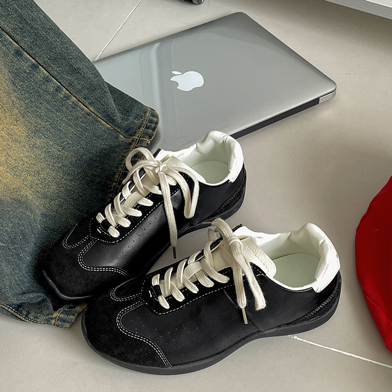 Pantofi sport pentru femei, stil retro american - partea superioară PU, vârf rotund, toc mic 1–3 cm, gleznă înaltă, închidere cu șireturi