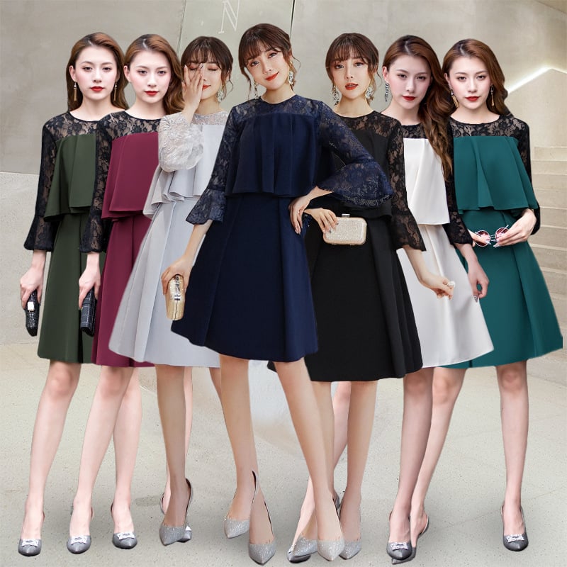 Női estéruha, A-vonalú siluett, középtáji derék, háromnegyed ujjú, hosszú szoknya, poliészter.