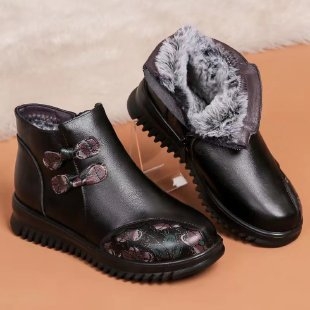 Pantofi dama din bumbac, căptuți cu blană artificială, fermoar pe lateral, botine scurte de iarnă, toc pană mic 1–3 cm, partea superioară din piele sintetică, talpă din cauciuc