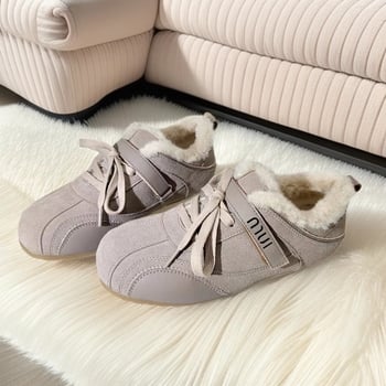 Pantofi de iarnă pentru femei cu Velcro, stil Birkenstock, partea superioară Frosted, branț din shearling, talpă din cauciuc