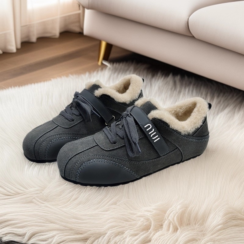Pantofi de iarnă pentru femei cu Velcro, stil Birkenstock, partea superioară Frosted, branț din shearling, talpă din cauciuc