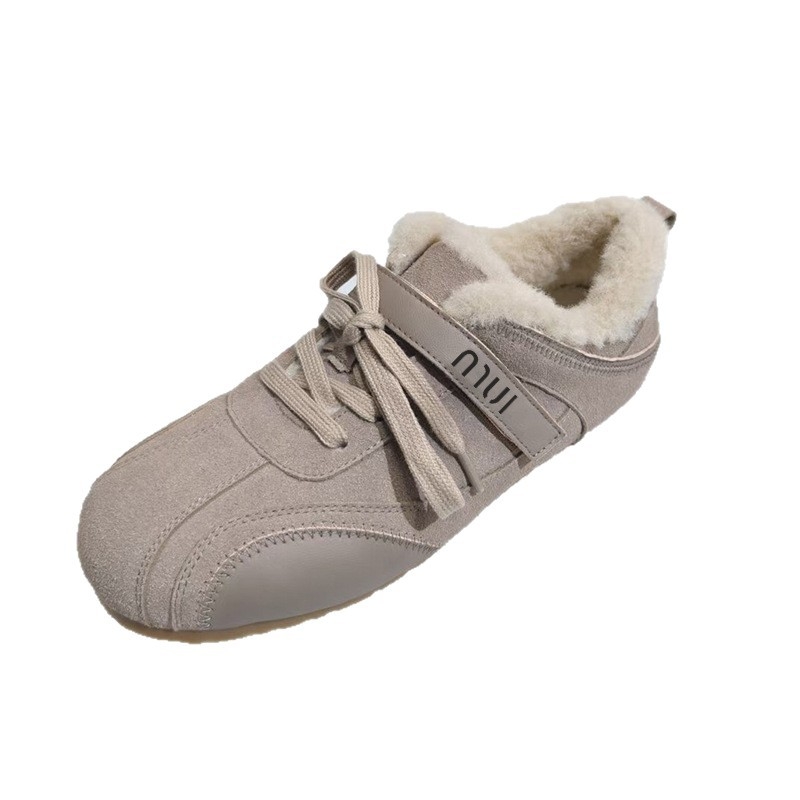 Pantofi de iarnă pentru femei cu Velcro, stil Birkenstock, partea superioară Frosted, branț din shearling, talpă din cauciuc