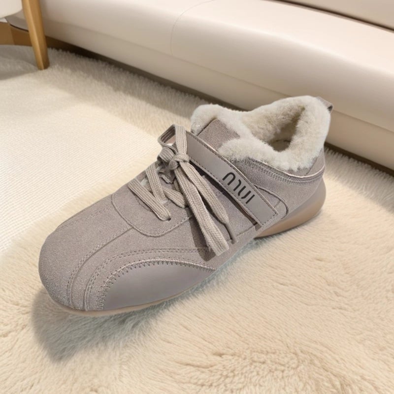 Pantofi de iarnă pentru femei cu Velcro, stil Birkenstock, partea superioară Frosted, branț din shearling, talpă din cauciuc