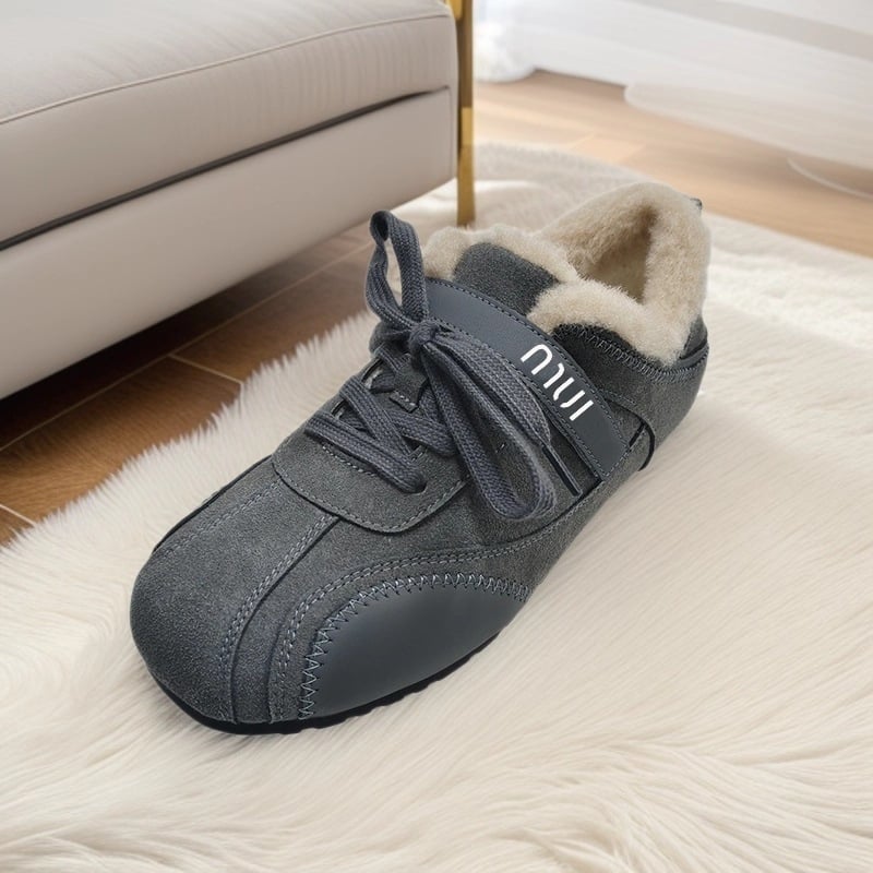 Pantofi de iarnă pentru femei cu Velcro, stil Birkenstock, partea superioară Frosted, branț din shearling, talpă din cauciuc