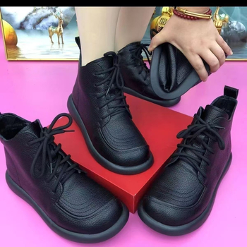 Cizme din bumbac pentru femei, talpă plată PVC, exterior PU, căptușeală din bumbac, închidere cu șireturi, înălime medie a gleznei