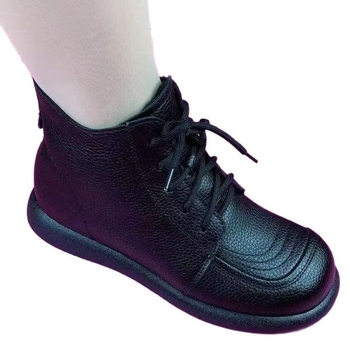 Cizme din bumbac pentru femei, talpă plată PVC, exterior PU, căptușeală din bumbac, închidere cu șireturi, înălime medie a gleznei