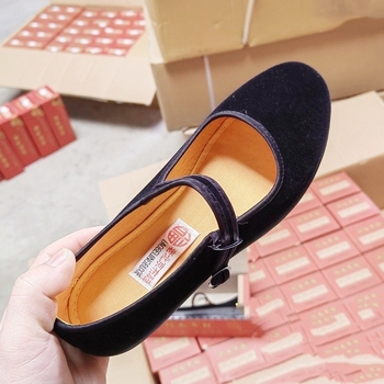 Moterų audinių bateliai su medvilniniu viršumi, apvalus pirštas, žemas kulnas 1-3 cm, kompozitinė padas