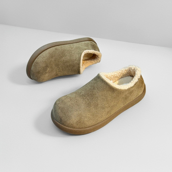 Γυναικεία slip-on υφασμάτινα παπούτσια με επάνω μέρος από σουέτ, επένδυση από τεχνητή γούνα, σόλα από καουτσούκ, χαμηλό προφίλ