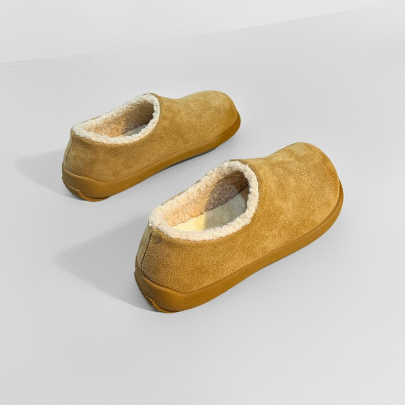 Γυναικεία slip-on υφασμάτινα παπούτσια με επάνω μέρος από σουέτ, επένδυση από τεχνητή γούνα, σόλα από καουτσούκ, χαμηλό προφίλ