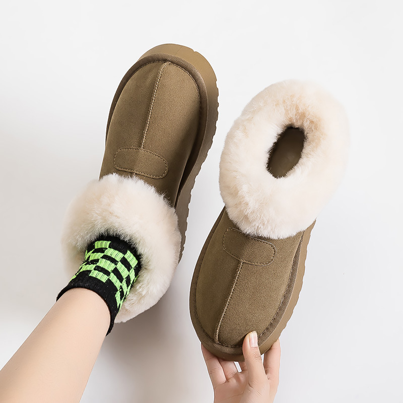 Cizme de zăpadă pentru femei, slip-on, gleznă joasă, căptușite cu blană sintetică, partea superioară din piele artificială, talpă PVC, talpă groasă, toc 4,5 cm