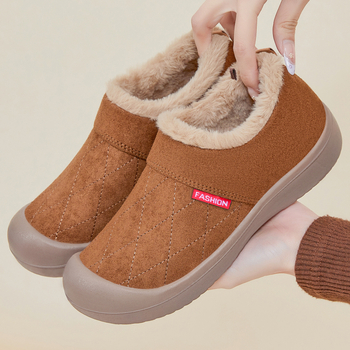 Naiste talvekingad puuvillast materjalist, kunstliku lühikese karusnaha vooder, slip-on, madal ülaosa, ümar varvas, Mongoolia veluuri peal, PU talla