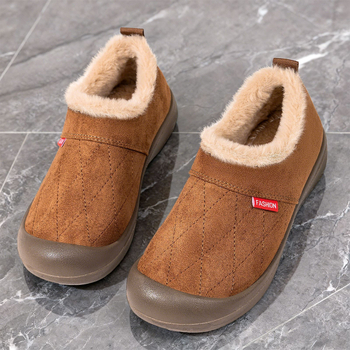 Naiste talvekingad puuvillast materjalist, kunstliku lühikese karusnaha vooder, slip-on, madal ülaosa, ümar varvas, Mongoolia veluuri peal, PU talla