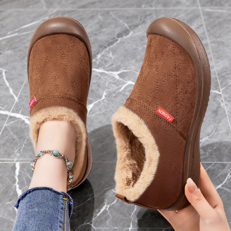 Naiste talvekingad puuvillast materjalist, kunstliku lühikese karusnaha vooder, slip-on, madal ülaosa, ümar varvas, Mongoolia veluuri peal, PU talla