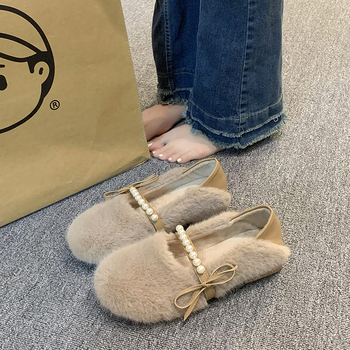 Γυναικείες γούνινες παντόφλες με δύο τρόπους φορέματος, στρογγυλή μύτη, πάνω και επένδυση από συνθετικό κοντό γούνα, καουτσούκ σόλα, χαμηλό τακούνι 1–3 cm