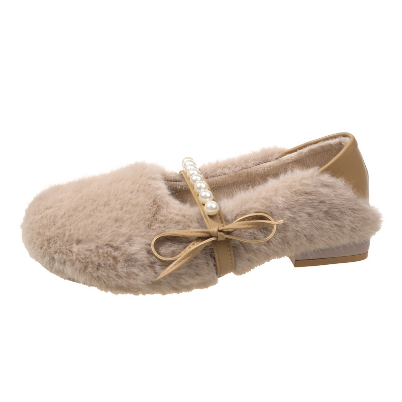 Γυναικείες γούνινες παντόφλες με δύο τρόπους φορέματος, στρογγυλή μύτη, πάνω και επένδυση από συνθετικό κοντό γούνα, καουτσούκ σόλα, χαμηλό τακούνι 1–3 cm