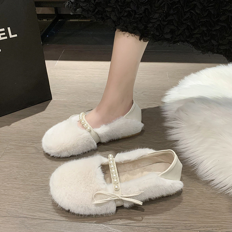 Γυναικείες γούνινες παντόφλες με δύο τρόπους φορέματος, στρογγυλή μύτη, πάνω και επένδυση από συνθετικό κοντό γούνα, καουτσούκ σόλα, χαμηλό τακούνι 1–3 cm