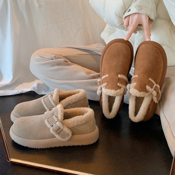 Cizme de iarnă pentru femei, căptușite cu blană caldă, slip-on, partea superioară din piele nubuk, talpă din cauciuc