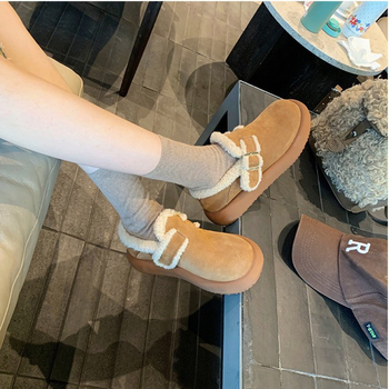 Cizme de iarnă pentru femei, căptușite cu blană caldă, slip-on, partea superioară din piele nubuk, talpă din cauciuc