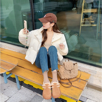 Cizme de iarnă pentru femei, căptușite cu blană caldă, slip-on, partea superioară din piele nubuk, talpă din cauciuc