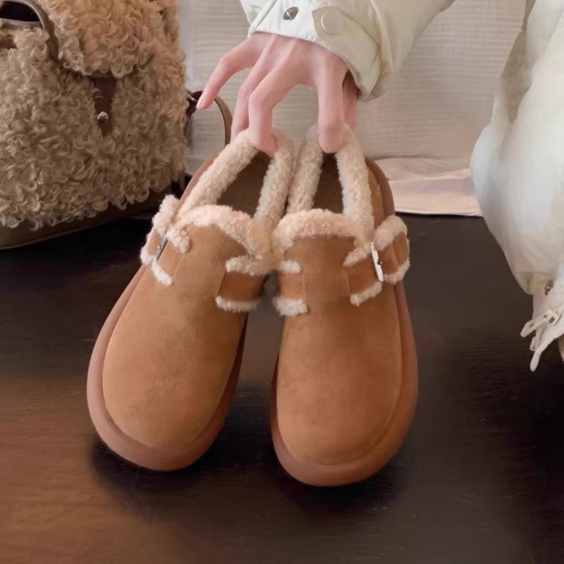 Cizme de iarnă pentru femei, căptușite cu blană caldă, slip-on, partea superioară din piele nubuk, talpă din cauciuc