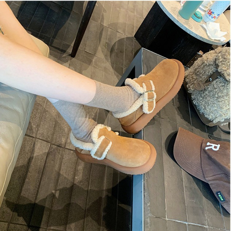 Cizme de iarnă pentru femei, căptușite cu blană caldă, slip-on, partea superioară din piele nubuk, talpă din cauciuc