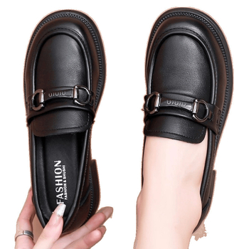 Naistele slip-on loaferid, Jaapani stiilis, ümmargune nina, PU ülaosa, kummist tallaga