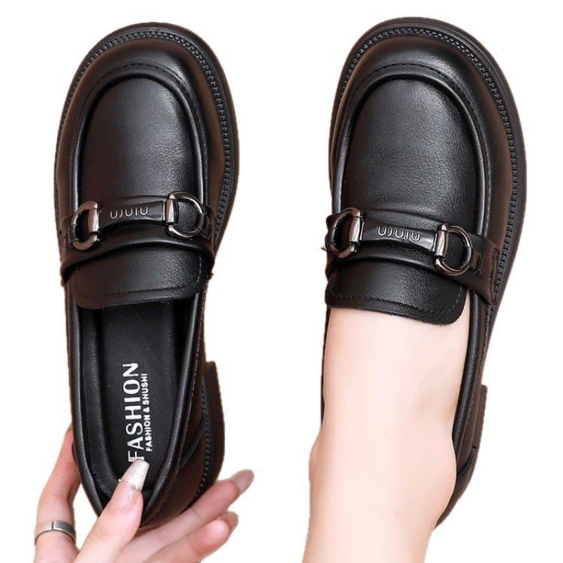 Naistele slip-on loaferid, Jaapani stiilis, ümmargune nina, PU ülaosa, kummist tallaga