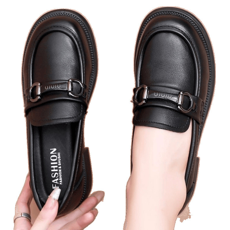 Naistele slip-on loaferid, Jaapani stiilis, ümmargune nina, PU ülaosa, kummist tallaga