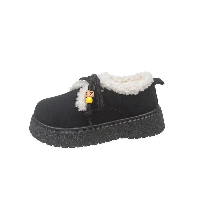 Cizme de iarnă pentru femei, talpă groasă, vârf rotund, suprafață velur, căptușite cu blăniță sintetică, închidere cu șireturi