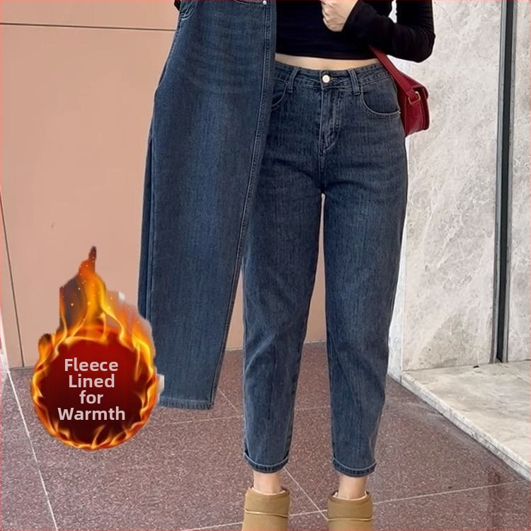 Augsta vidukļa džinsi, biezs džinsa audums, mikroelastīgums, plata kāja