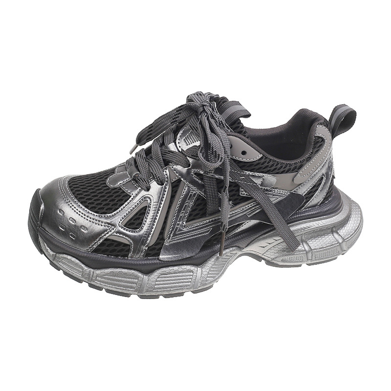 Sievietēm vieglas kurpes ar bieza zole, tīklaina augšdaļa no īstas ādas un tīkla, priekšējās šņores, vieglas ikdienas sporta kurpes pavasarī 2025.