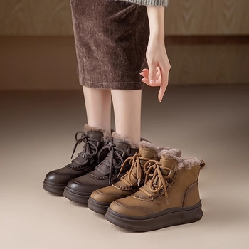 Γυναικείες χειμερινές μπότες για χιόνι, άνω μέρος από υπερ-ίνες, επένδυση από γούνα, αδιάβροχη καουτσούκ σόλα, παχιά σόλα, κοντό ύψος