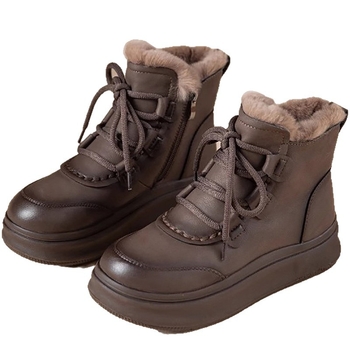 Γυναικείες χειμερινές μπότες για χιόνι, άνω μέρος από υπερ-ίνες, επένδυση από γούνα, αδιάβροχη καουτσούκ σόλα, παχιά σόλα, κοντό ύψος