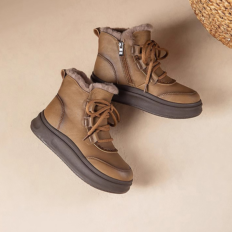 Γυναικείες χειμερινές μπότες για χιόνι, άνω μέρος από υπερ-ίνες, επένδυση από γούνα, αδιάβροχη καουτσούκ σόλα, παχιά σόλα, κοντό ύψος