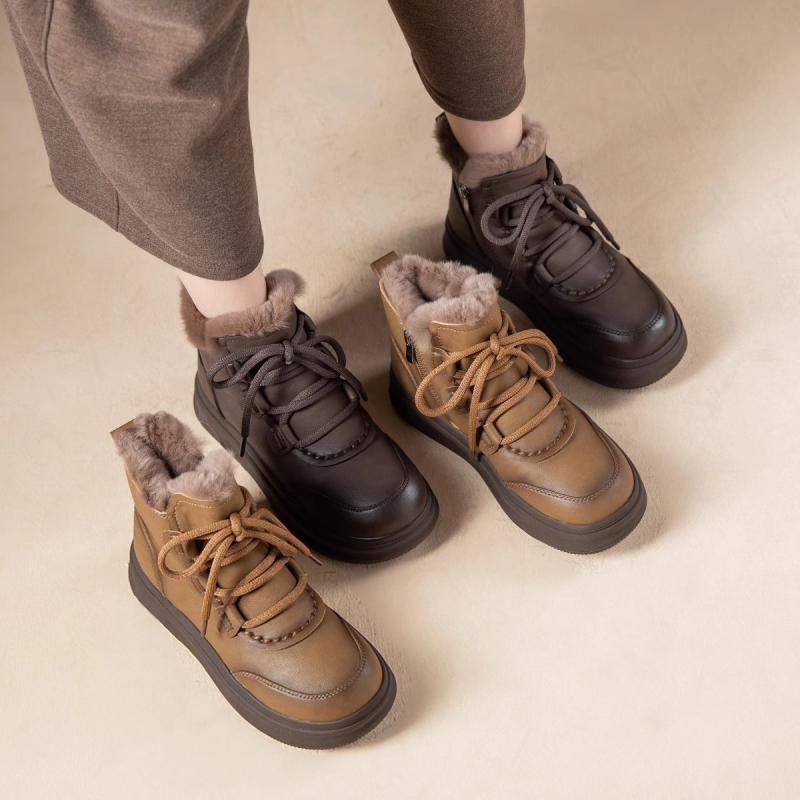 Γυναικείες χειμερινές μπότες για χιόνι, άνω μέρος από υπερ-ίνες, επένδυση από γούνα, αδιάβροχη καουτσούκ σόλα, παχιά σόλα, κοντό ύψος