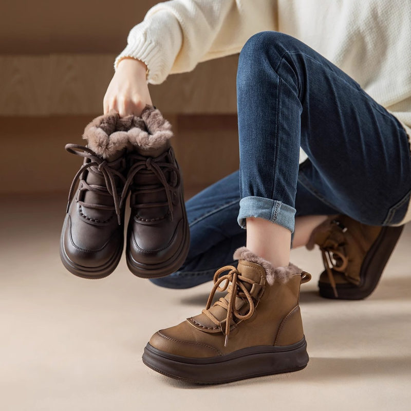 Γυναικείες χειμερινές μπότες για χιόνι, άνω μέρος από υπερ-ίνες, επένδυση από γούνα, αδιάβροχη καουτσούκ σόλα, παχιά σόλα, κοντό ύψος