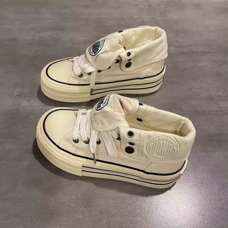 Naiste kanvas tossud kõrge varrega, paks talla, nöörid, hingav puuvillane vooder