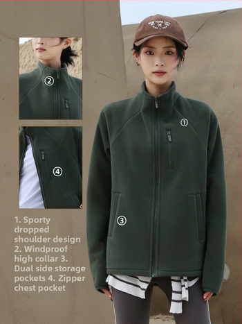 Sievietes flīsa jaka ar augstu apkakli, kardigan stila, vienkrāsaina, ziemas un rudens sezona